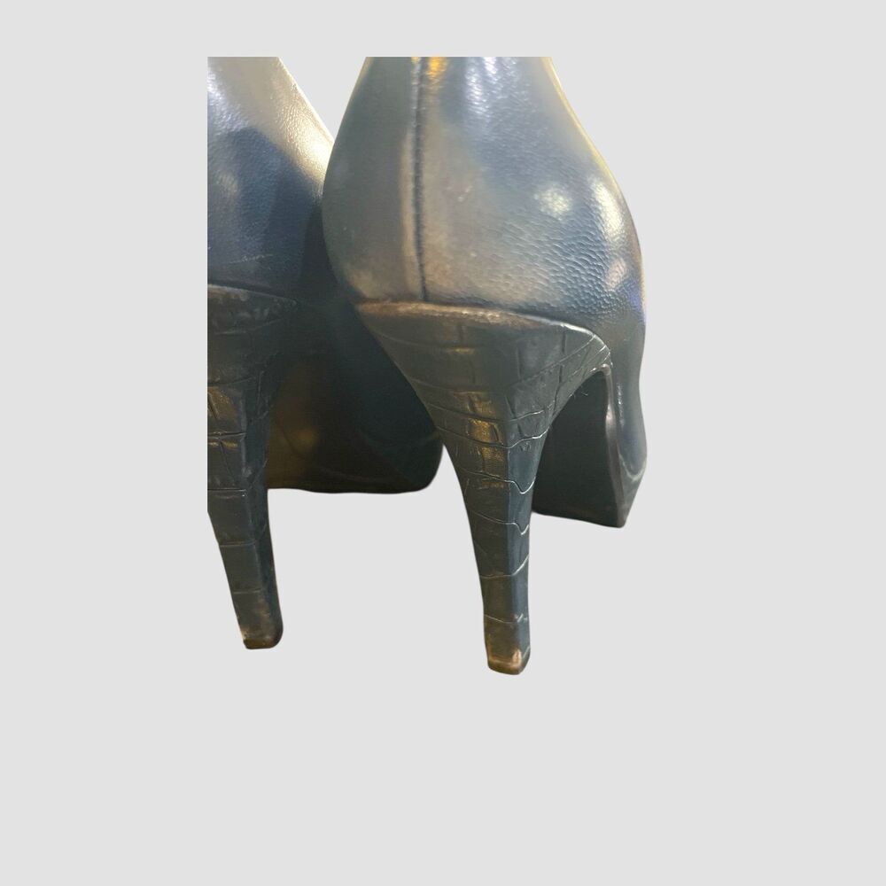 Nine West Heleneo Women's Navy Leather Pump Croc Embossed Platform Heels 6M - Picture 6 of 8